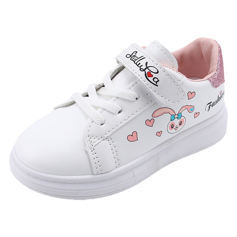 2022 New Girls' White Shoes Spring and Autumn Boys' Non-Slip Solid Plate Shoes Thick Sole Heightening Children's Sports Shoes
