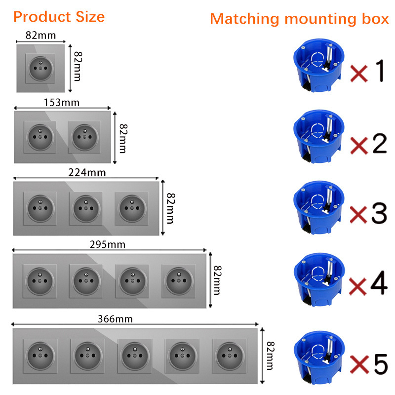 Type 82 European standard German French intelligent graffiti switch socket function module combination wall gray glass panel