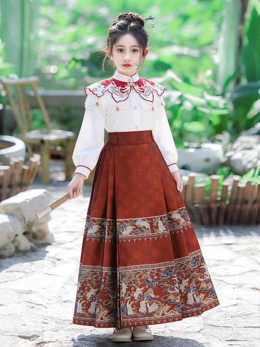 Children's Mamian Skirt, Adjustable Waist Spring Semi Skirt Hanfu Princess Dress Performance Costume Spring and Summer Girls' Costume, National Style Set