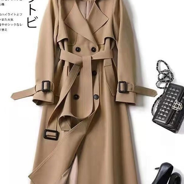 Windbreaker Women's Mid-Length 2024 Spring & Fall New Korean Style Large Size Small Popular British Style Outwear over the Knee Jacket