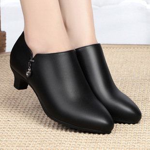 Work Shoes Women's Black Soft Sole Deep Mouth Single Shoes Dress Interview Leather Shoes Stewardess Shoes Work Interview Professional Shoes