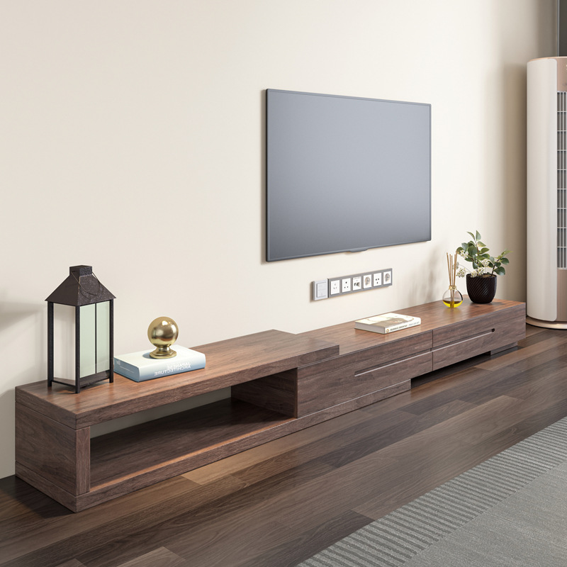 Tv Cabinet Modern Simple Nordic Small Apartment Living Room Walnut Color Retractable Tv Cabinet Combination Solid Wood Floor Cabinet