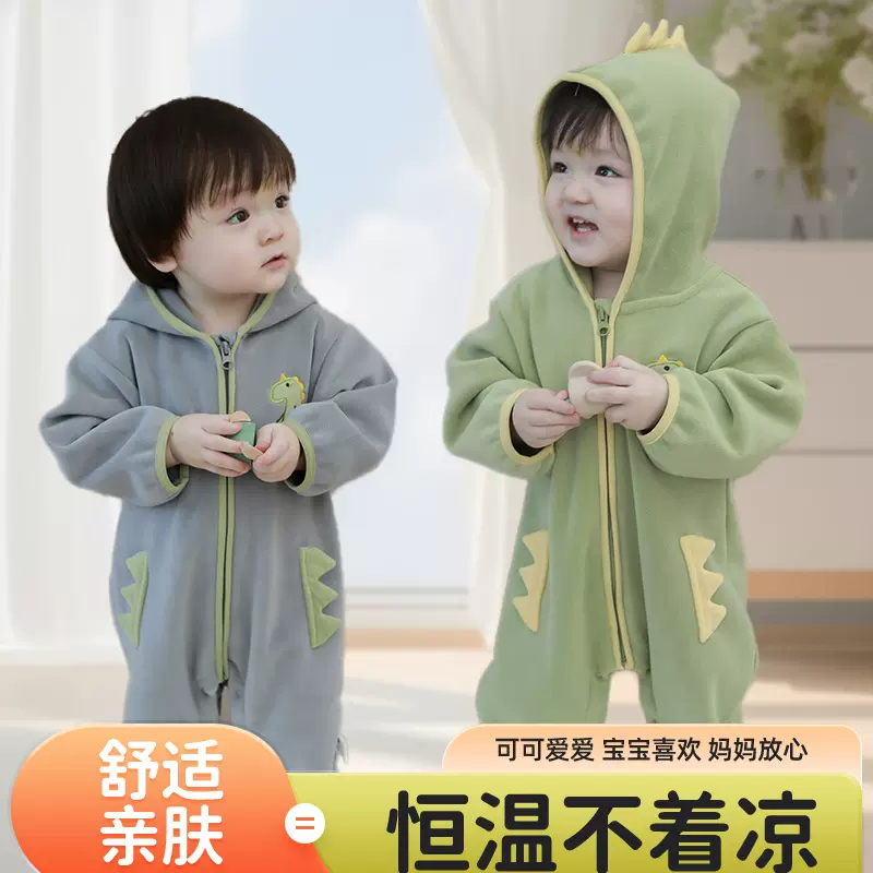 儿童连体衣跨境宝宝秋冬奥粒绒家居服婴儿奥粒绒爬服婴童睡袋连帽