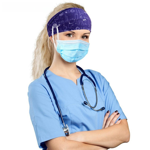 Cross-border best-selling medical hair tie with anti-slip button elastic headband, printed sweat-absorbent wide edge sports headband