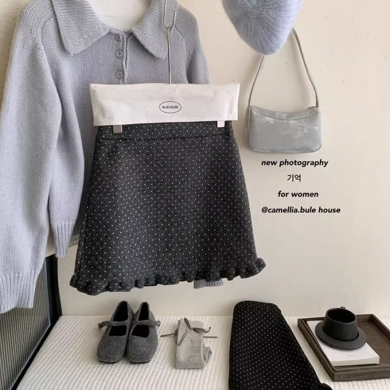 Plus Size Women's Ruffled Polka Dot Short Skirt Autumn and Winter Slim Waist Versatile Bodycon Skirt