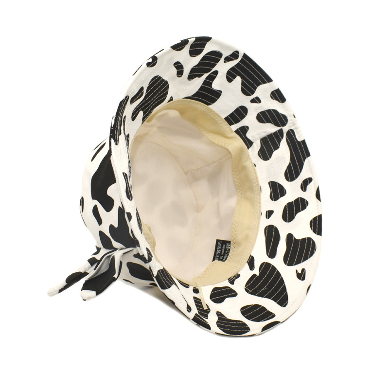 Casual, Streetwear Style Flat Eaves Rim Women's Casual Streetwear Cow Pattern Printing Flat Eaves Bucket Hat