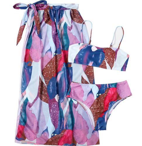 Cross-border European and American cover-up mesh women's triangle bikini three-piece wholesale new printed sexy split swimsuit