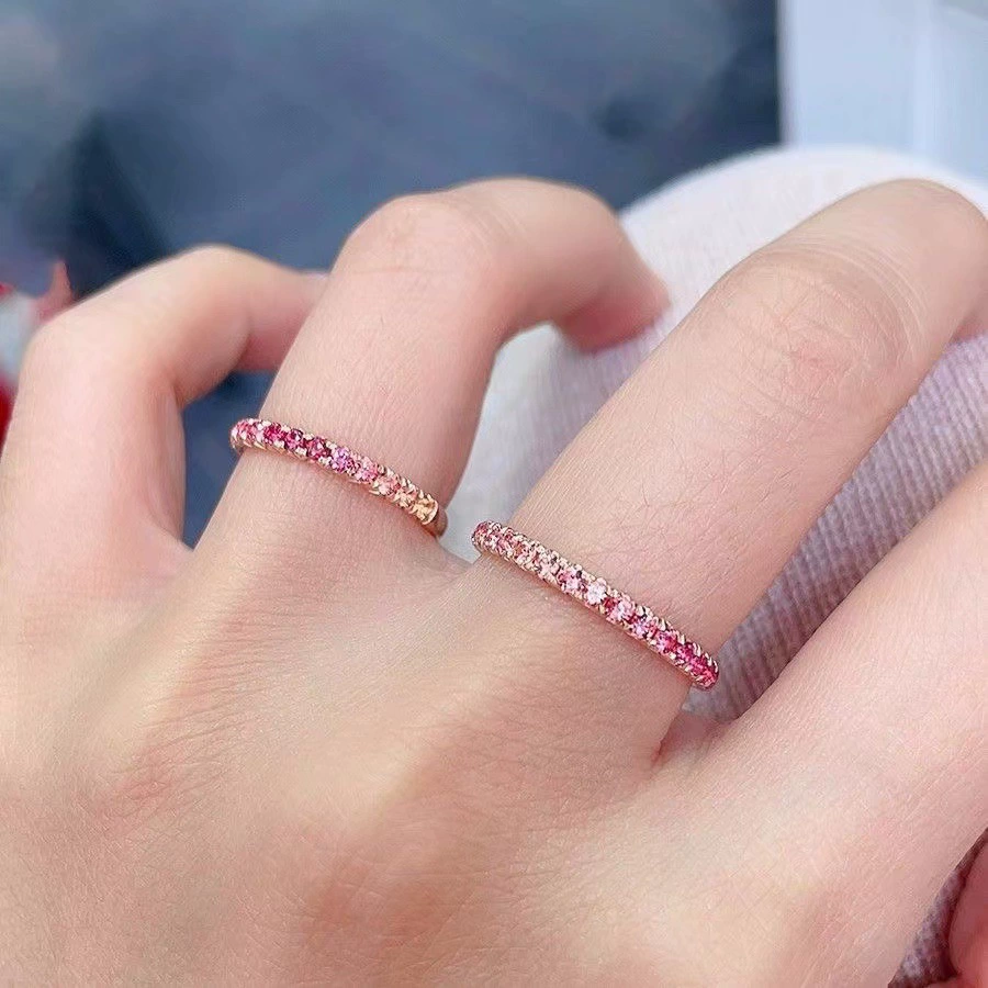 Copper stone inlay, fuchsia cute ring, with gem, gradient