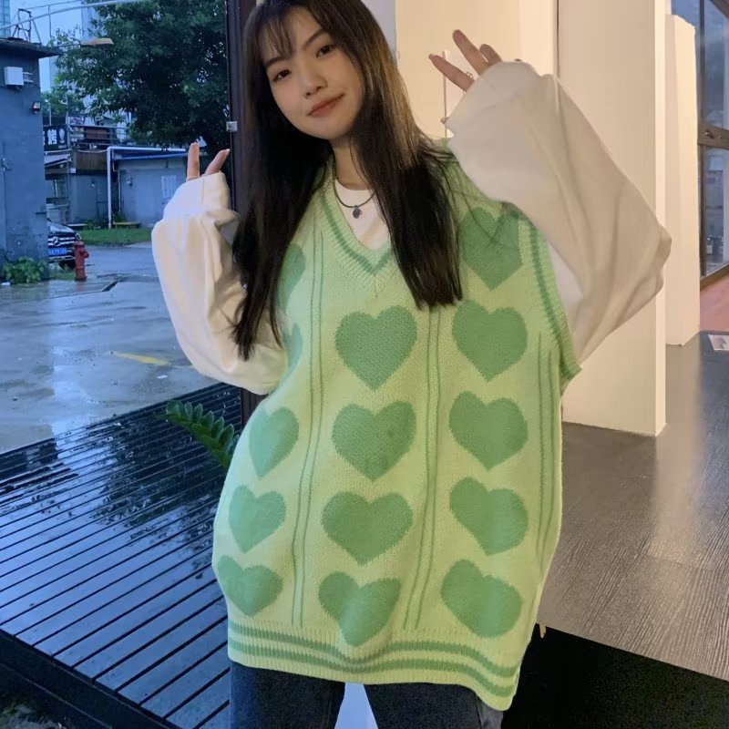 春秋季毛衣ins潮流提花针织衫女款宽松V领背心外搭新款韩版马甲|undefined