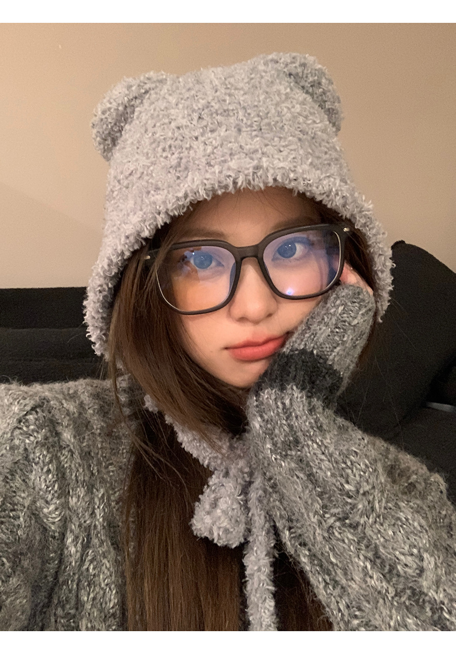 Cute Bear Beanie For Women, Versatile Autumn Winter Hat_voghion.com