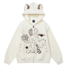 cuwu卡通二次元兔子猫耳朵连帽卫衣女男春季宽松显瘦拉链开衫外套