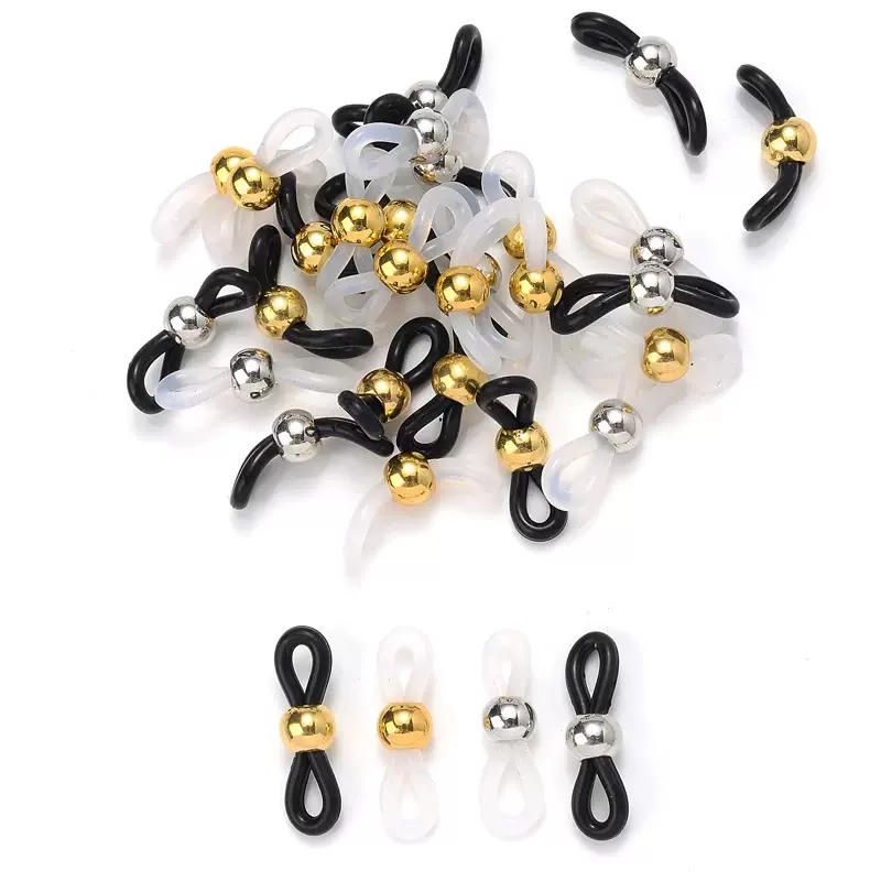 diy饰品黑白圆珠不锈钢眼镜链硅胶防滑扣20mm8字眼镜扣金属链挂链