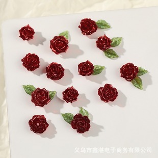 New Enamel Red Camellia Nail Art Jewelry Hand Rub Rose Soft Flower Nail Art Decoration Three-dimensional Rose Nail Art Drill