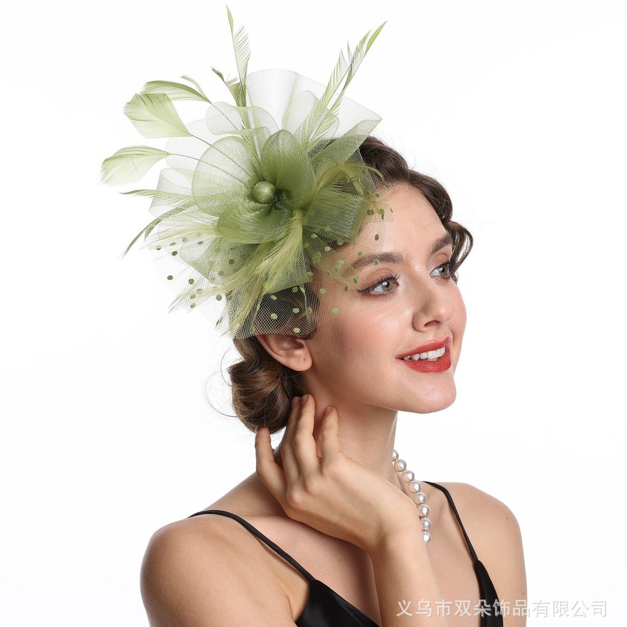 Amazon's best-selling feather headpiece, European and American bridal headpiece, light luxury and elegant head flower, vintage mesh top hat for the Horse Racing Festival