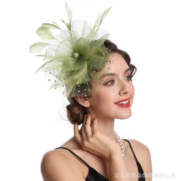 Amazon's best-selling feather headpiece, European and American bridal headpiece, light luxury and elegant head flower, vintage mesh top hat for the Horse Racing Festival