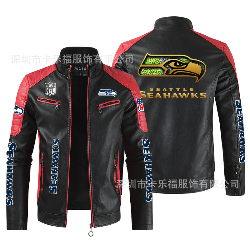 Cross-border foreign trade hot men's European size Seattle Eagles American football team leather baseball uniform leather jacket men Cross-border foreign trade hot men's European size Seattle Eagles American football team leather baseball uniform leather jacket men