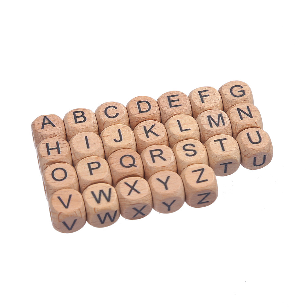 10mm-12mm榉木方珠方形木珠 26英文字母原木配件diy儿童饰品配件