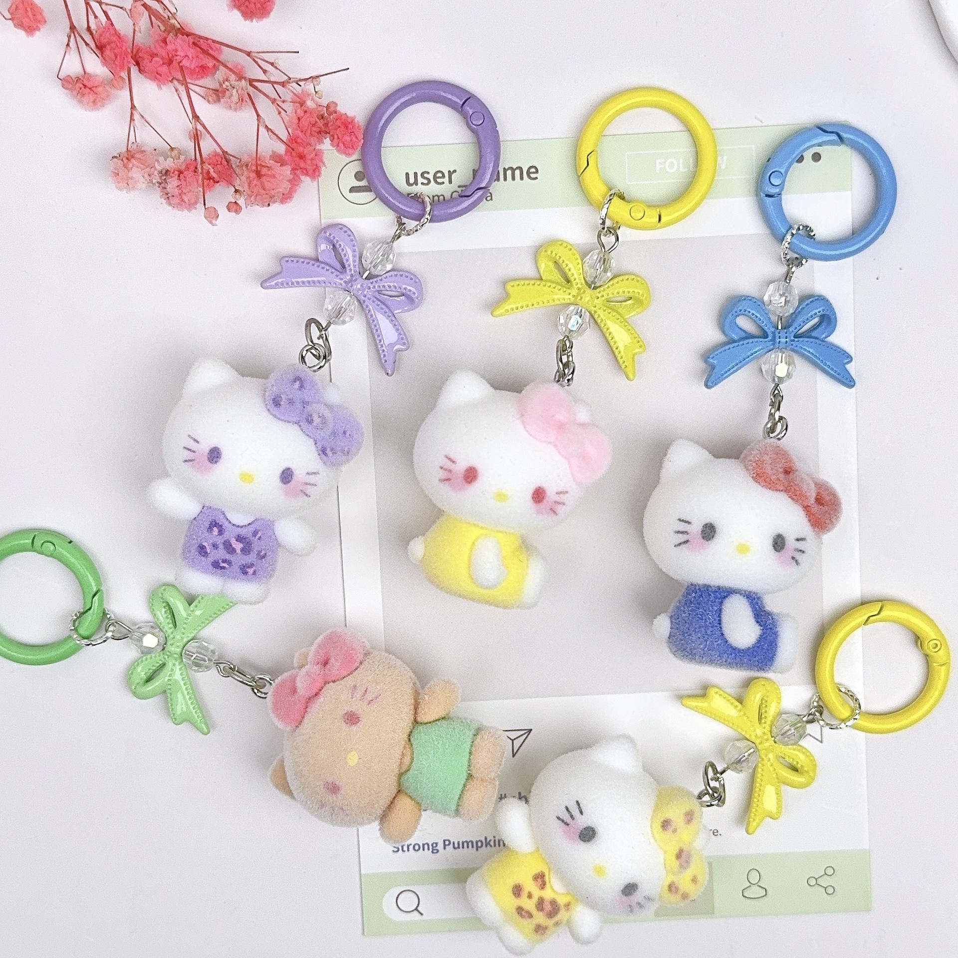 Flocked Kt Cat Handmade DIY Jewelry Accessories Keychain Phone Chain Pendant Ornament Hairpin Trendy Toy Beads Cross-Border