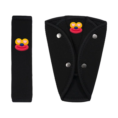 pads for children, anti-neck-strangling, Seat belt shoulder pad - ice-silk-black-shoulder-pads-with-red-large-mouth-design-set-of-two