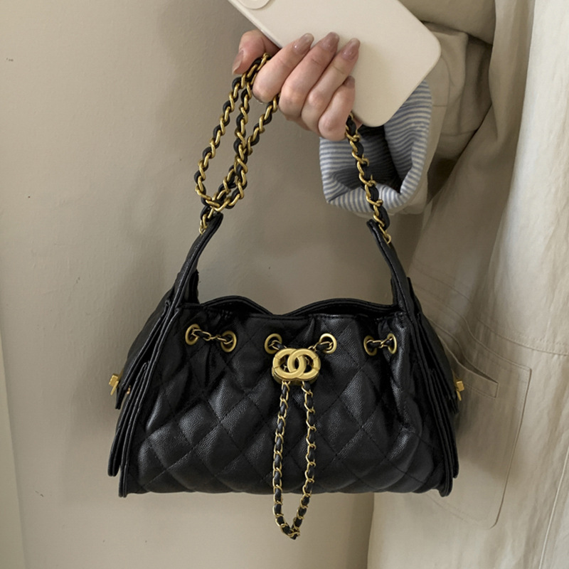 Fashion Embroidered Quilted Elegant Simple Chain Shoulder Bag 2025 Autumn Women's Handbag Bucket Bag