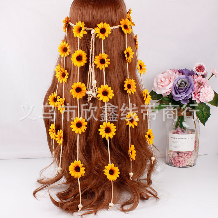 Banda para el cabello tocado guirnalda flor girasol Daisy diadema bohemio Anillo para el cabello Área escénica fabricantes de accesorios para el cabello suministro ahora