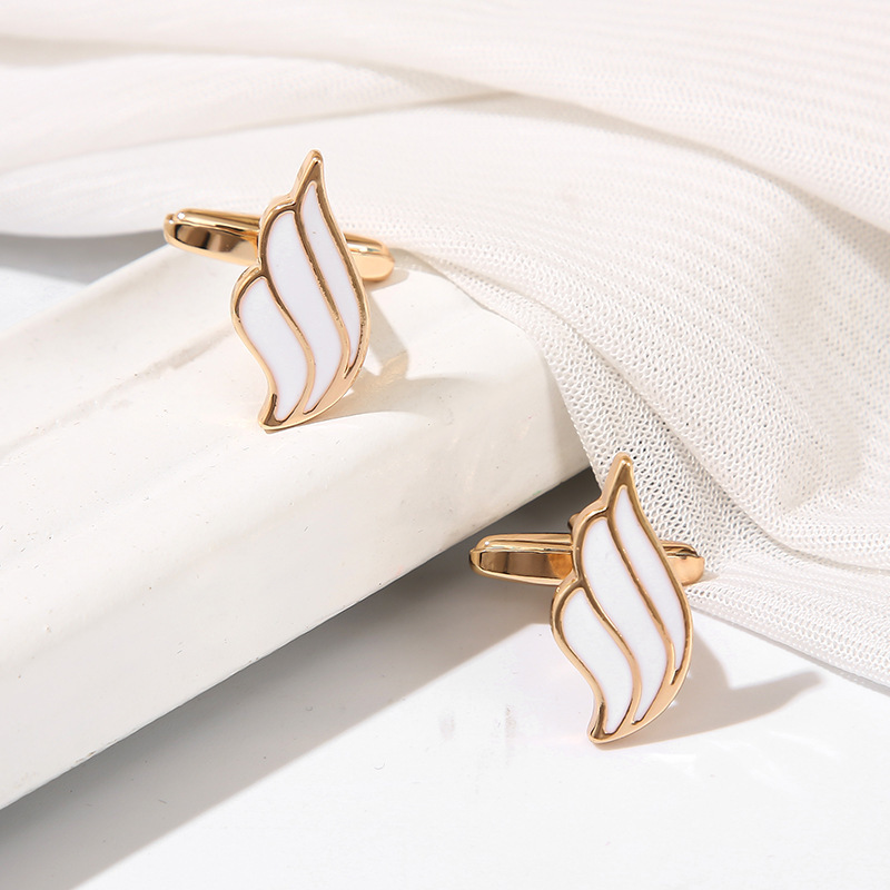 Aliexpress Cross-Border New Fashion Simple Alloy Metal Gold Wings French Women's Sleeve Stud Shirt Cufflinks