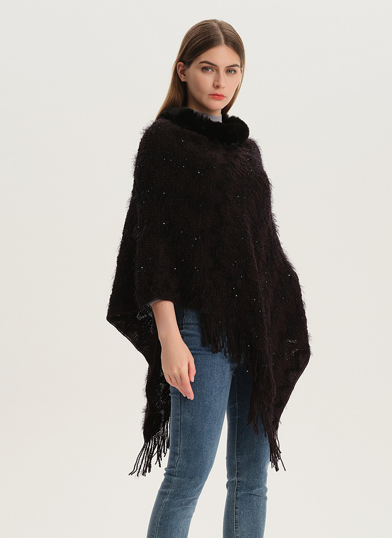Unisex Spring and autumn sequins solid color pullover collar cape knit cape_voghion.com