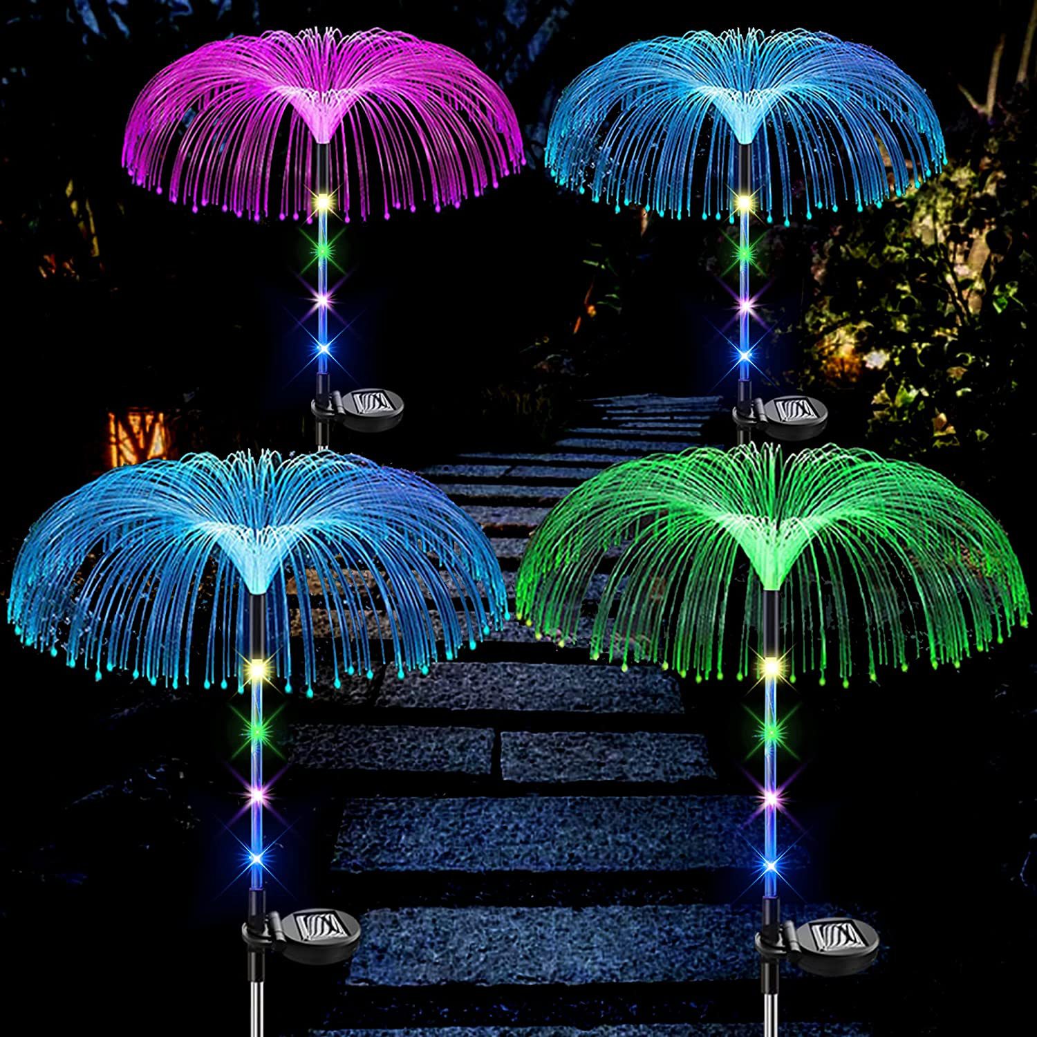 Luces LED coloridas con forma de medusa que funcionan con energía solar, luces para exteriores, luces para el suelo del jardín, luces decorativas navideñas, luces para patio, luces nocturnas