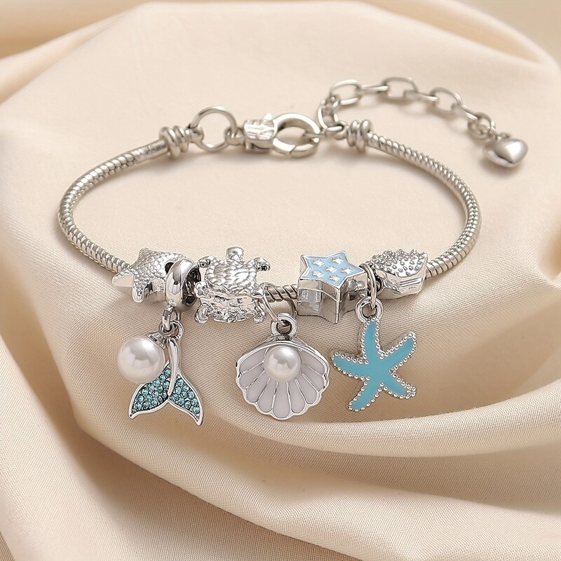Cross-Border Popular Beaded Bracelet, Ocean-Themed Cute Oil-Painted Starfish and Fish Tail Pendant DIY Bracelet with Multi-Element Accessories Cross-Border Popular Beaded Bracelet, Ocean-Themed Cute Oil-Painted Starfish and Fish Tail Pendant DIY Bracelet with Multi-Element Accessories