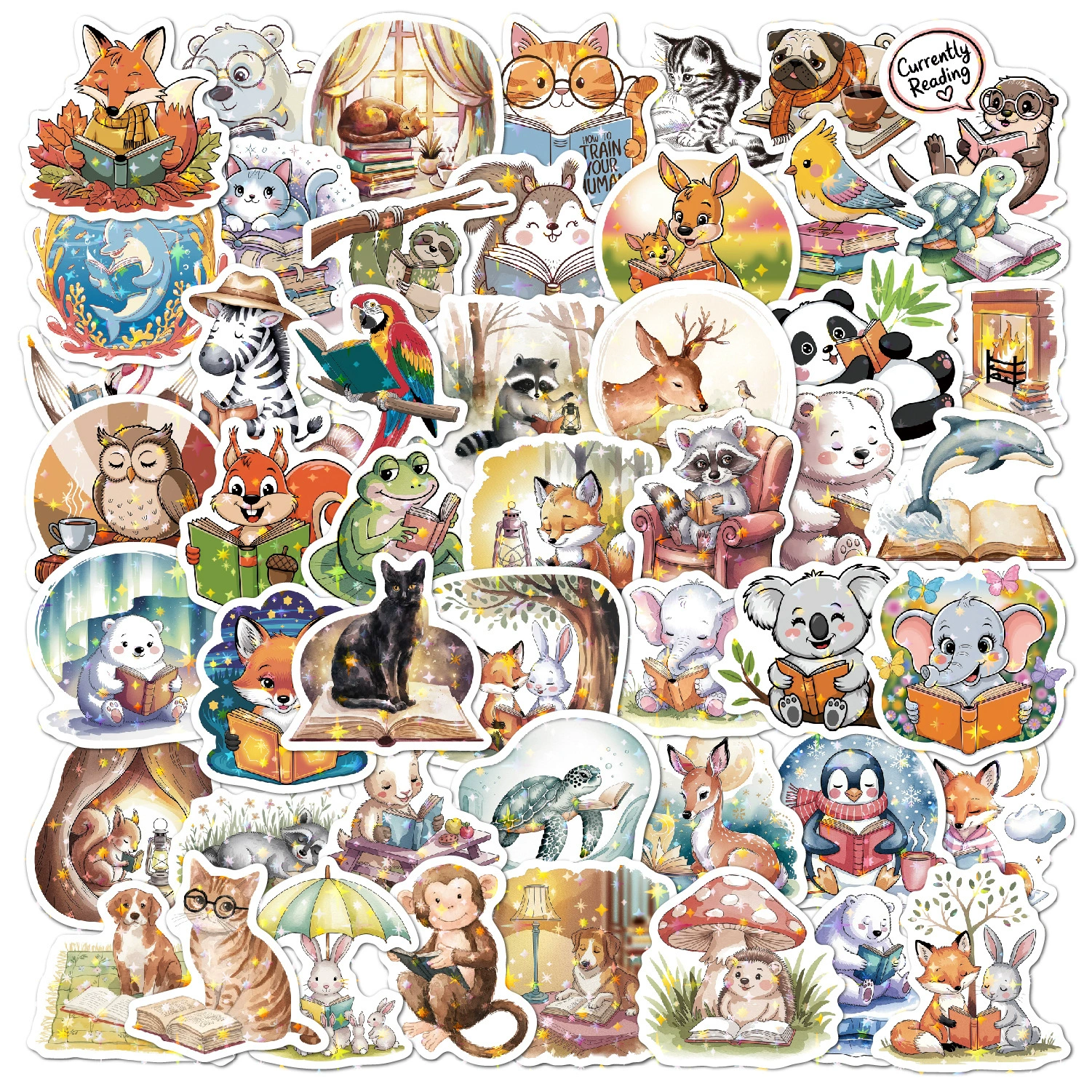 Набор из 50 листов водонепроницаемых наклеек с лазерным рисунком животных для декора книг, школьных принадлежностей и небольших подарков для детей