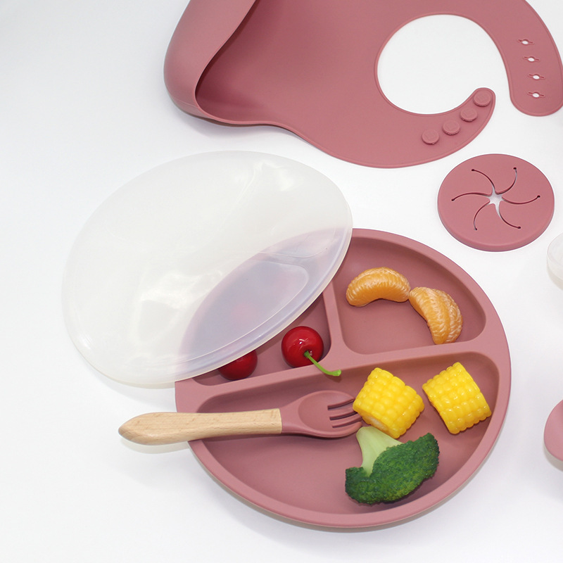 Juego de vajilla para niños, productos para bebés, tazón de silicona, tenedor, cuchara, tazón de comida para bebés, plato, vajilla de silicona de grado alimenticio