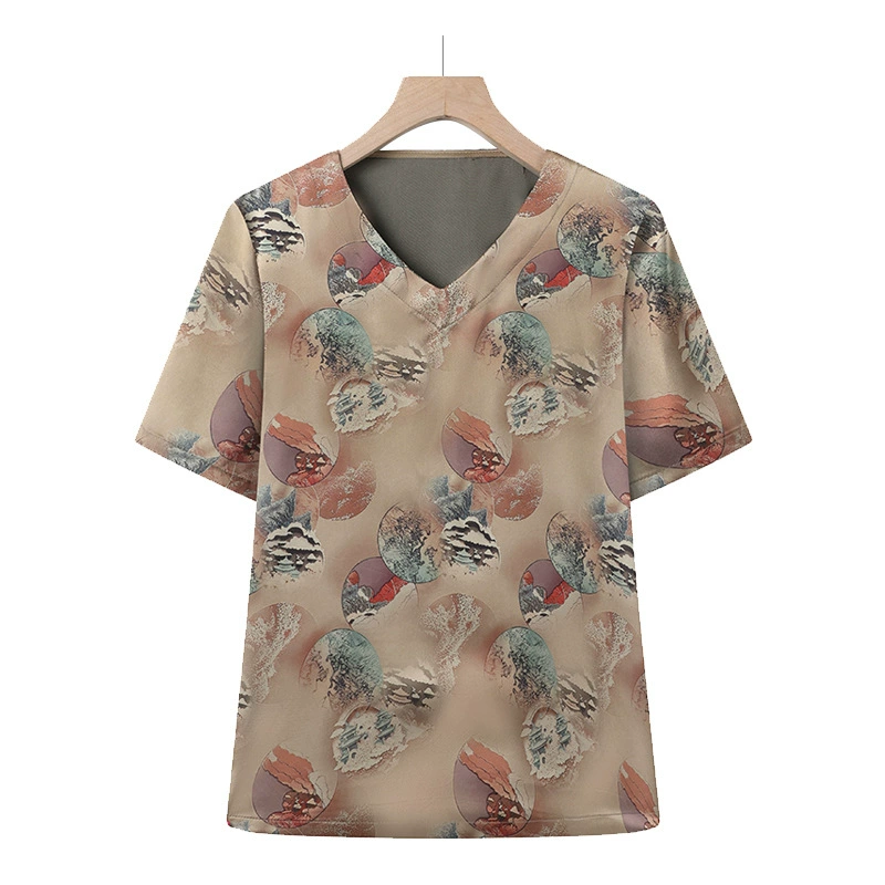 Летние тонкие футболки для женщин среднего и пожилого возраста, летняя одежда для старух, модная бабушкинская одежда с короткими рукавами.