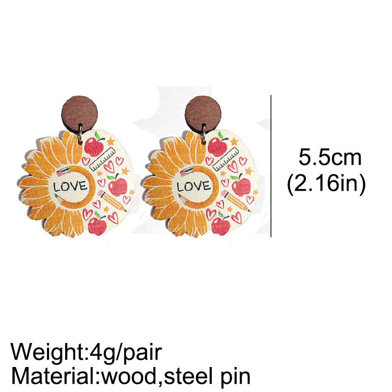 1 Pair Fashion Sunflower Letter Wood Patchwork Women's Drop Earrings display picture 1