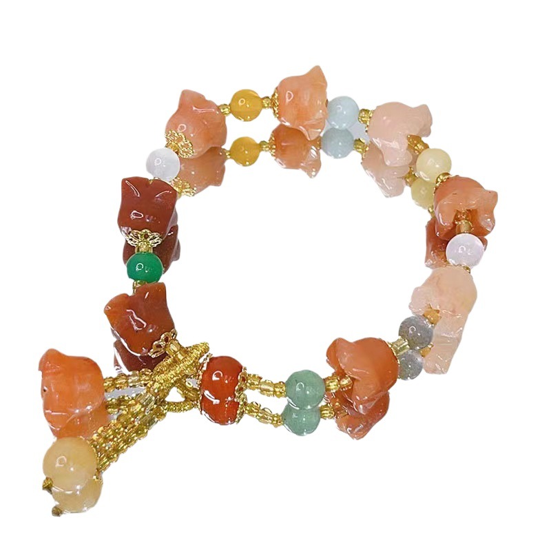 Pulsera de seda dorada con cuentas de lirio de los valles, pulsera de estilo étnico para mujer, pulsera de amistad de lujo ligero, joyería para transmisión en vivo.