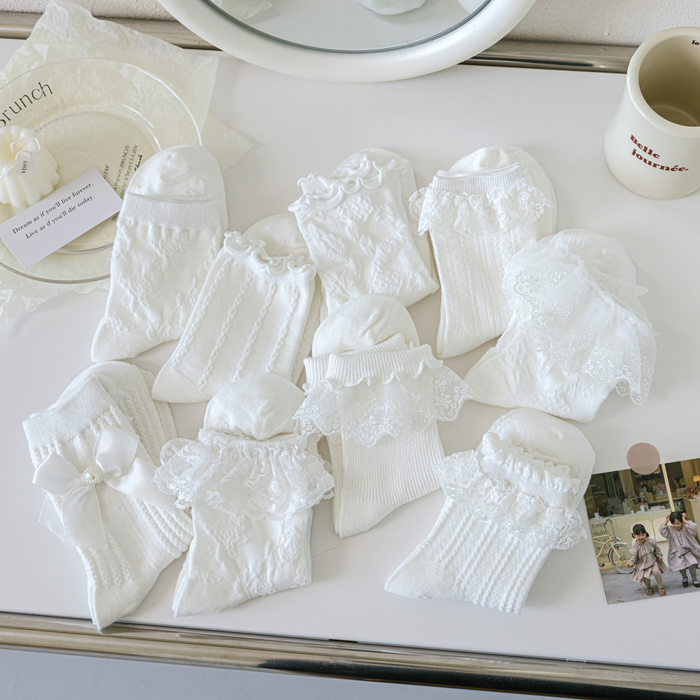 白色襪子女可愛日系jk襪lolita花邊襪ins潮春秋中筒襪女夏季薄款