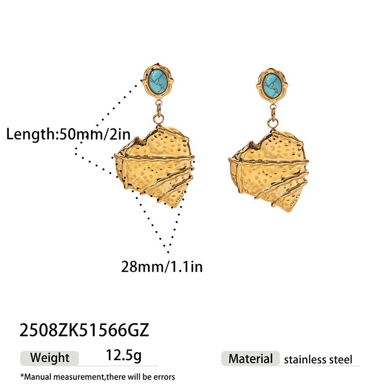 TENA estilo francés antiguo amor colgante de piedra natural pendientes de lujo ligero retro acero inoxidable orejas doradas para mujeres
