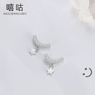 嘻咕E0384 S925银可爱简约微笑五角星星短款耳坠女耳饰