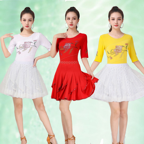 Women's Latin dance tops, three-quarter sleeve jitterbug dance costumes, square dance tops, performance clothes, modern dance tops