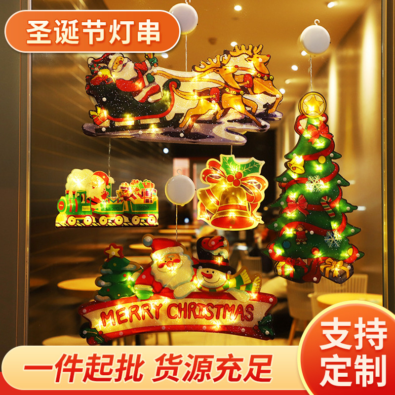 Luces LED de Navidad con diseño de Papá Noel, muñeco de nieve y árbol de Navidad, luces decorativas para escaparates, luces colgantes con ventosa, iluminación creativa