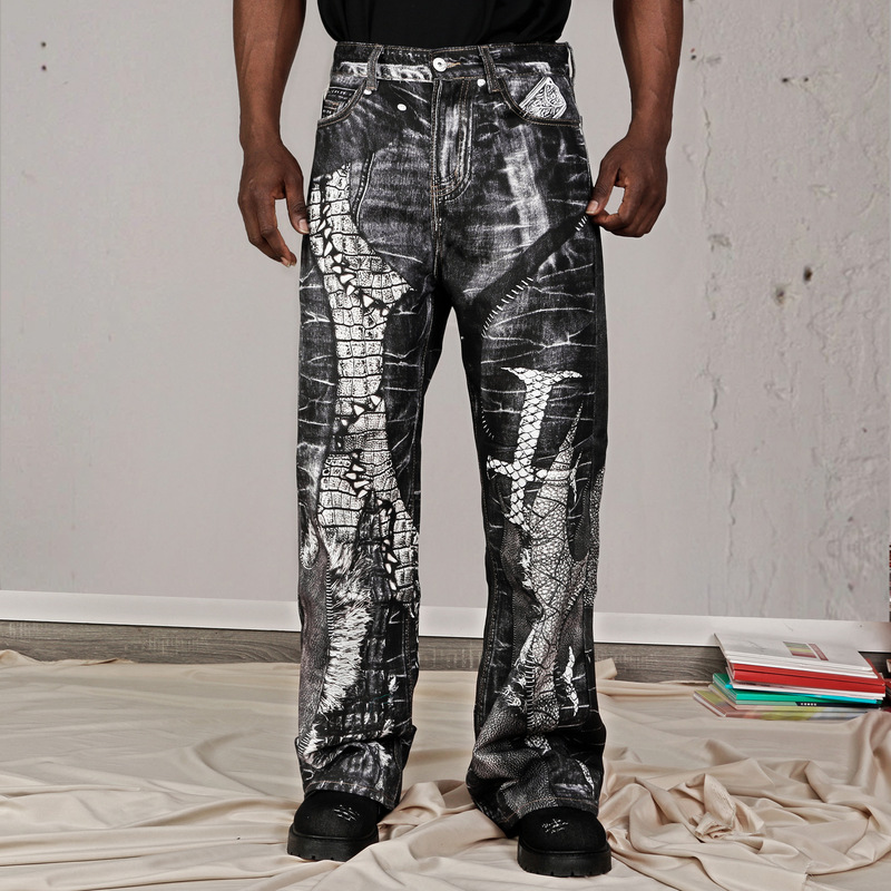 American Street Fashion 3D Optical Illusion Vintage Print Straight-Leg Jeans for Men and Women, Trendy Brand Loose Casual Wide-Leg Pants-Wl431 American Street Fashion 3D Optical Illusion Vintage Print Straight-Leg Jeans for Men and Women, Trendy Brand Loose Casual Wide-Leg Pants-Wl431