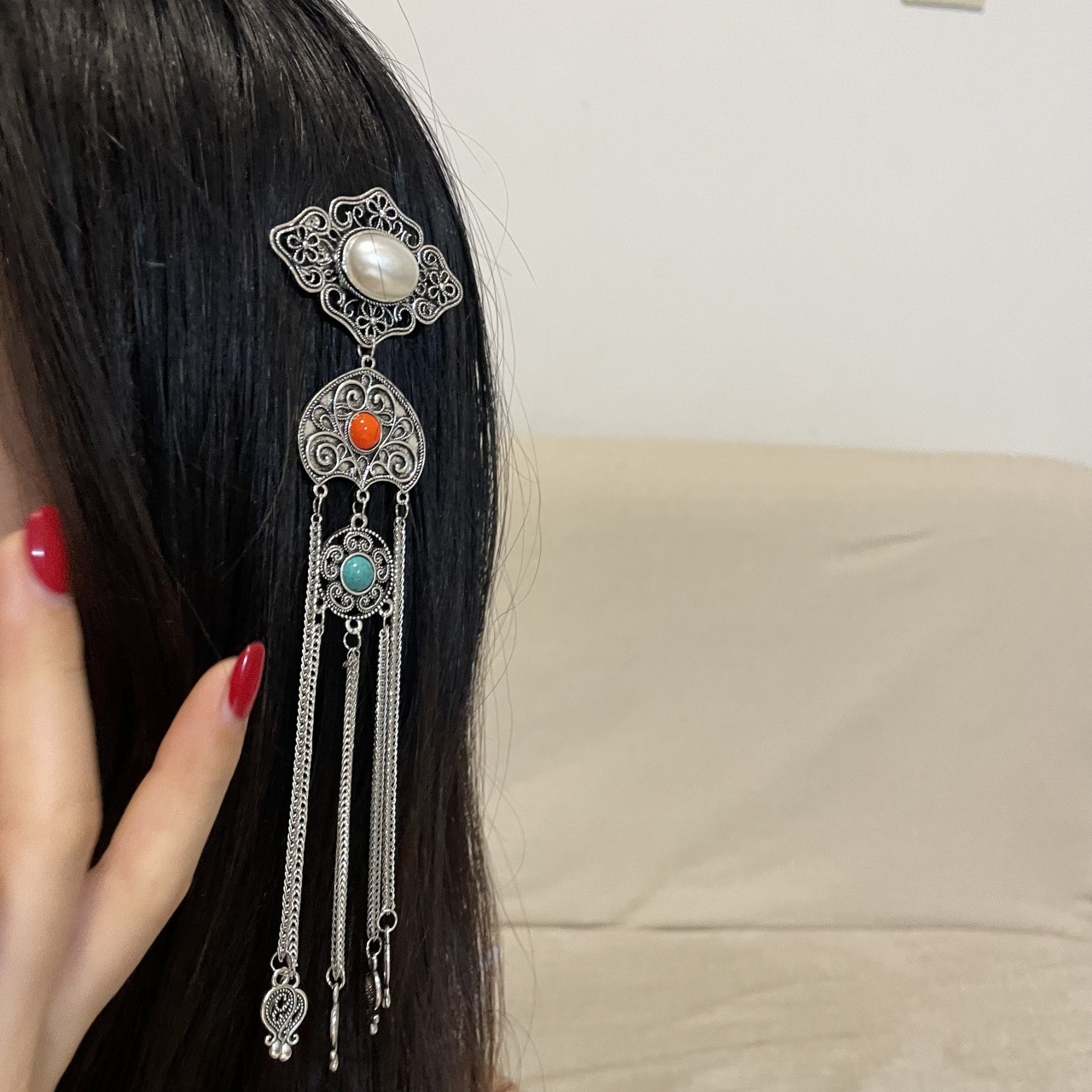 Ethnic retro hairgrip with tassels