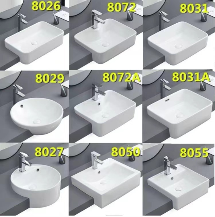 Lavabo semiempotrado Lavado de cerámica cuadrado Lavado Taichung Lavabo pequeño y estrecho Lavabo redondo