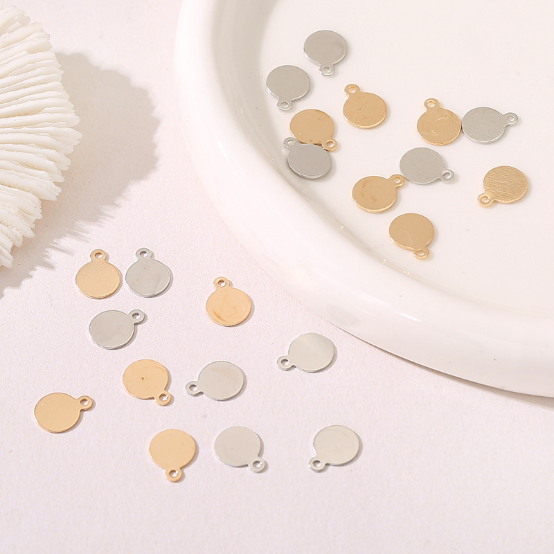 不锈钢吊牌圆形吊坠简约光面吊坠钛钢不褪色带孔圆片尾链挂牌配饰