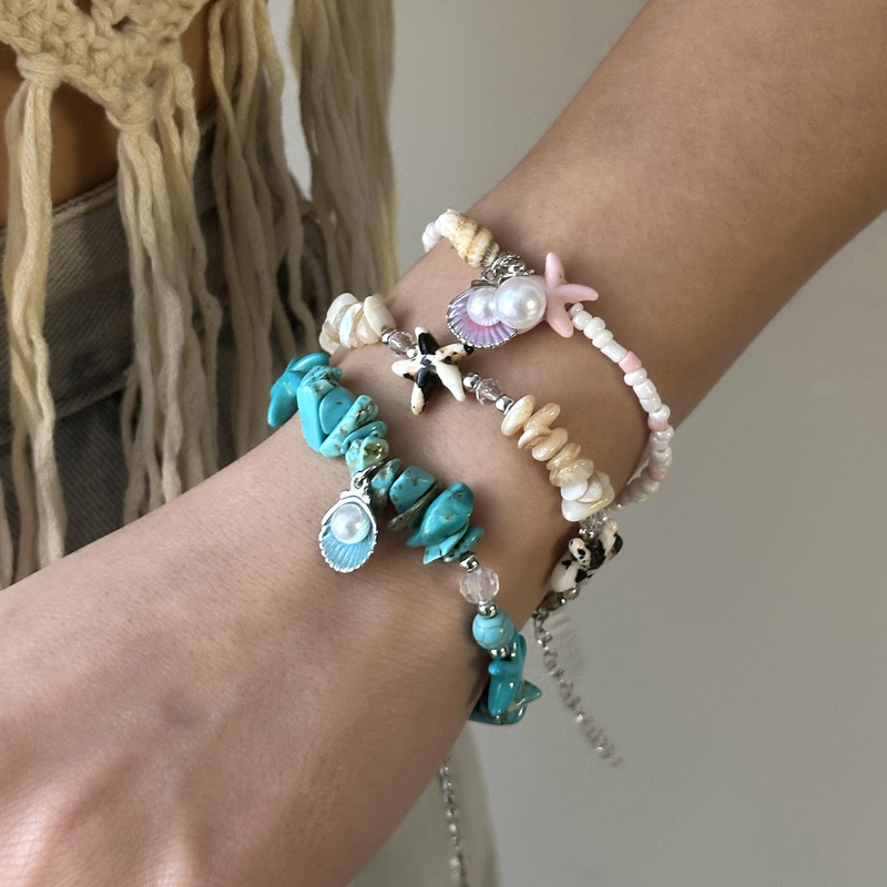 European and American Cross-border Gravel Starfish Shell Bracelet Bohemian Summer Beach Holiday Style Elegant Bracelet for suit Women European and American Cross-border Gravel Starfish Shell Bracelet Bohemian Summer Beach Holiday Style Elegant Bracelet for suit Women