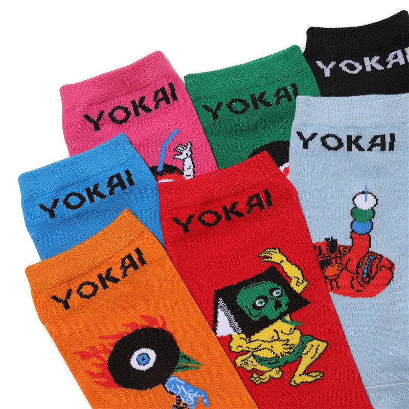 Male Japanese Monster Animation Socks Female Cotton Monster Story Sock Cartoon Personality Trend Boat Socks-5Prs 38 Undefined