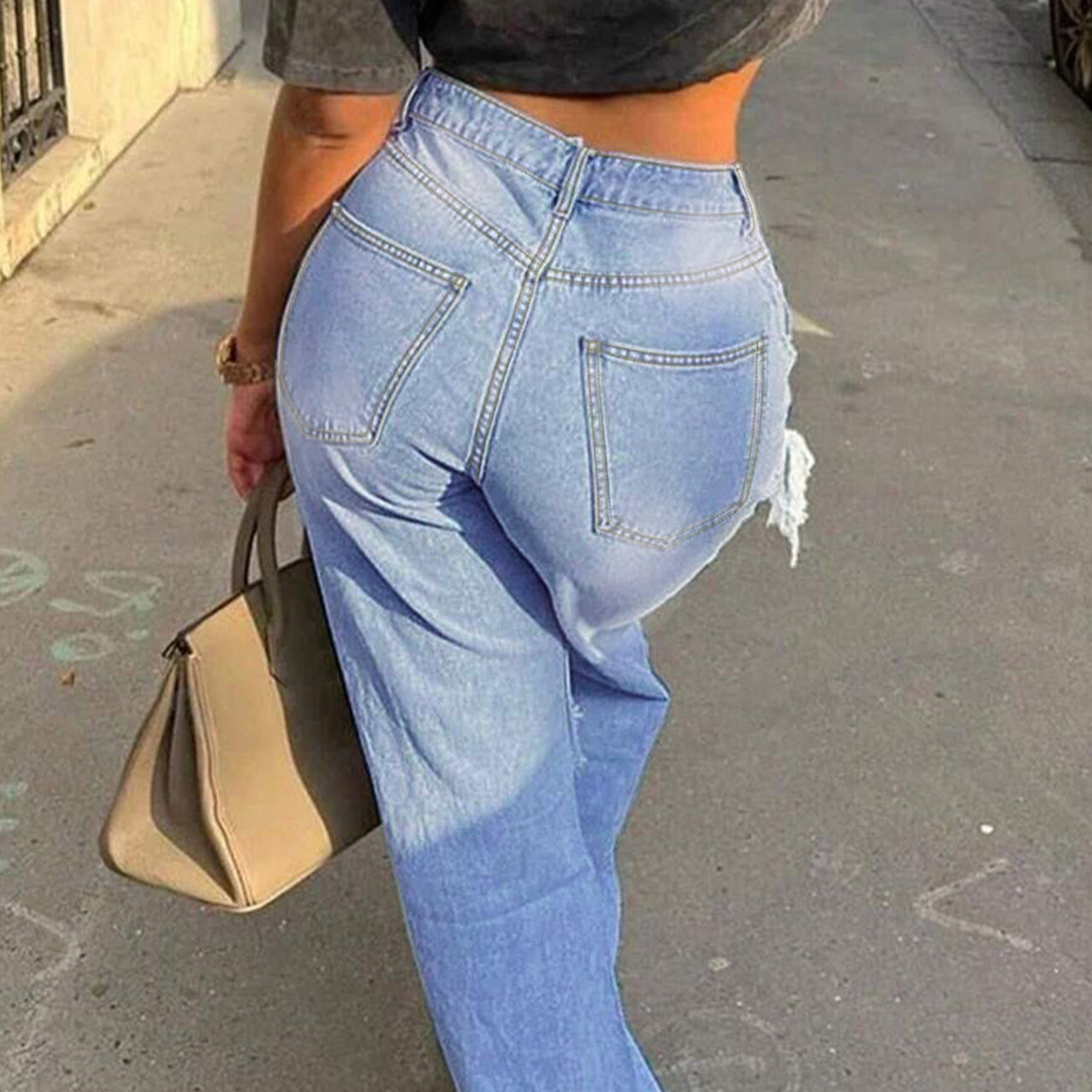 Dames jeans met hoge taille en wijde pijpen - Losse, versleten denim broek voor een streetwear- en casual stijl_voghion.com