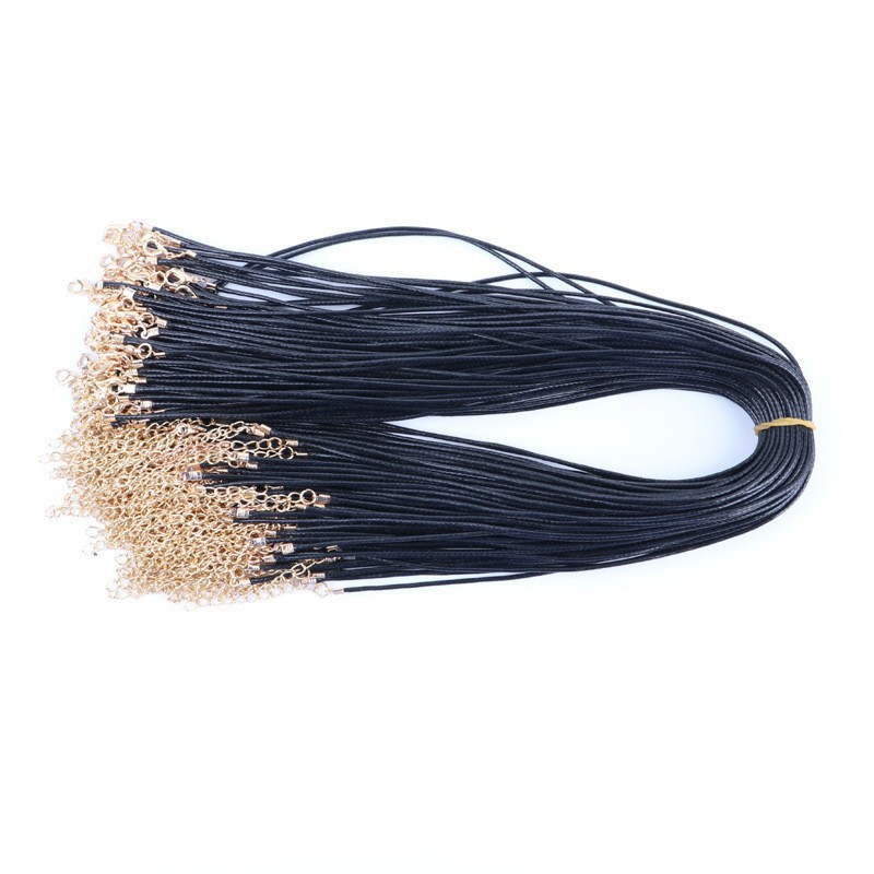 Gold leather rope necklace 1.5mm thick/45cm long + 5cm tail chain