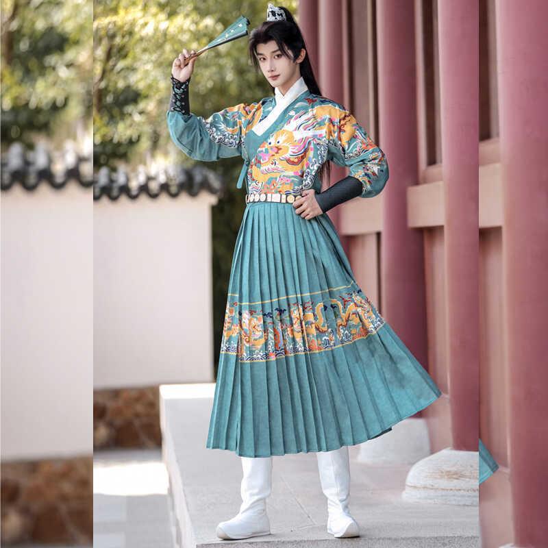 Original Ming Dynasty Flying Fish Suit Full Set: Ming Dynasty Hanfu with Embroidered Spring Knife, Brocade Guard Dragon Robe for Men and Women, Couple's Groomsmen Outfit