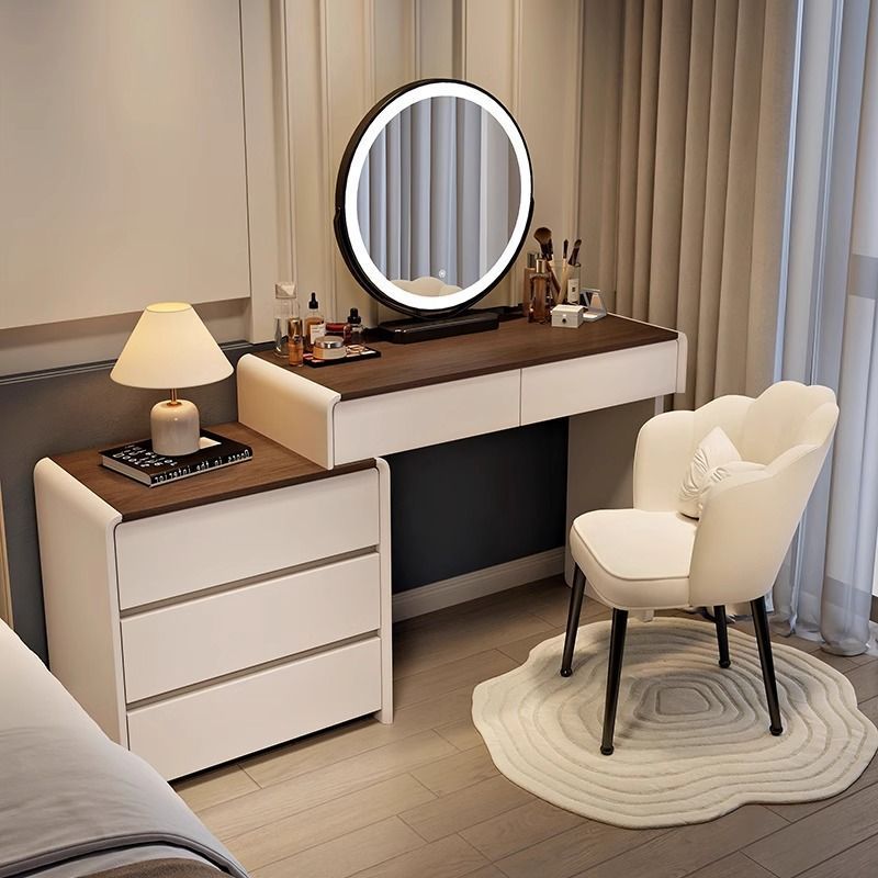 Solid Wood Dressing Table, Light Luxury Bedroom, High-End Dressing Table, Simple Modern Dressing Table, Cupboard, Integrated Storage Cabinet