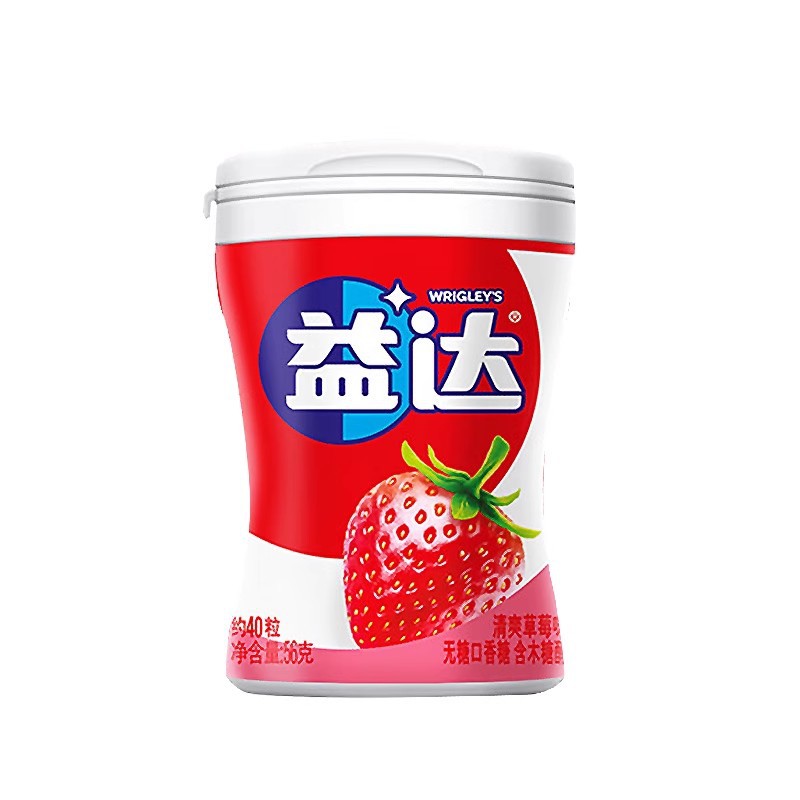 益达木糖醇无糖口香糖清爽草莓40粒瓶装